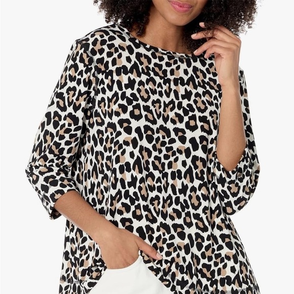 MULTIPLES Three-Quarters Sleeve Leopard  Print Top, size XL - Picture 1 of 11